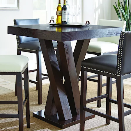Dark Espresso Cherry Bar Table with Angled Post Pedestal